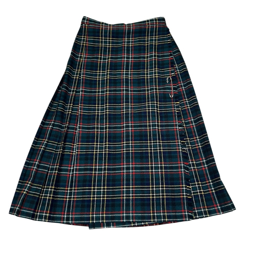 Vintage 70s Deans of Scotland Wool Tartan Kilt Skirt Size 6 Midi Plaid Green - Picture 6 of 8
